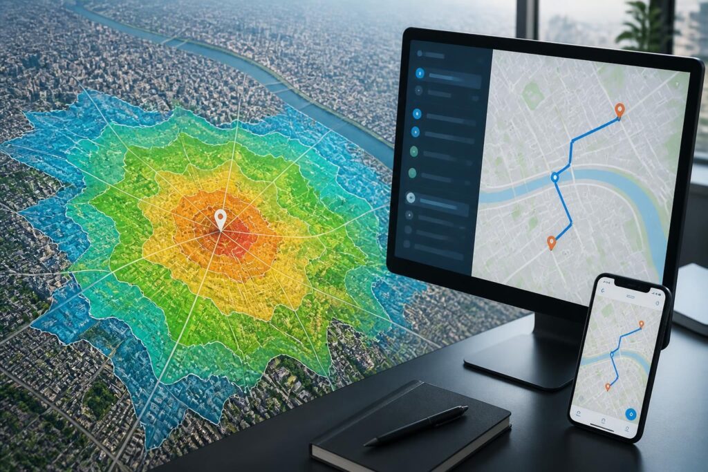 apprenez à créer facilement une carte isochrone en ligne avec google maps pour visualiser les temps de trajet depuis un point donné.